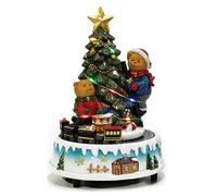 Giostra Carillon Natalizia con Luci Suoni Trenino in Movimento Villaggio Albero con Stella Oro Orsetti H.21,5 cm Decorazione Natale in Scatola Regalo