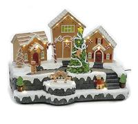 Giostra Carillon Villaggio innevato Bambini Case Paesaggio in Biscotti Pan di Zenzero Movimento luci Suoni addobbi Natalizi