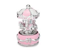 Giostra con carillon Rosa e fiocco in resina argentata per nascite e battesimi diametro 8,5x h 16 cm colore rosa rosa
