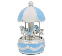 Giostra con Cavalli Carillon in Ceramica Bianca e Azzurra con Luci Colorate