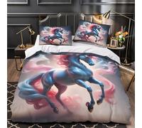 Giostra degli unicorni copripiumino Set di 3 Pezzi microfibra morbida stampa 3D con cerniera con federe per cuscini Fantasy Magical Ride Set Di Copripiumino for coppie e ragazzi Double（200x200cm）