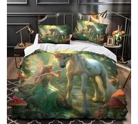 Giostra degli unicorni Set Di Copripiumino Set di 3 Pezzi ultra microfibra stampa 3D incluso federe con federe per cuscini Fantasy Magical Ride copripiumino for coppie e ragazzi King（220x240cm）