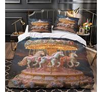Giostra degli unicorni Set Di Copripiumino Set di Biancheria da Letto microfibra stampa di 3D con cerniera incluso federe Fantasy Magical Ride copripiumino for adulti e coppie Single（140x200cm）