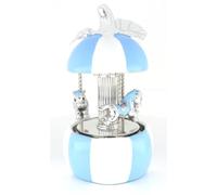 Giostra LED Decorativa in Ceramica, Carillon con Cavalli, Bianco e Azzurro, 17 cm, Design Alexia Argenti