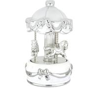 Giostra Musicale LED in Ceramica Bianca, Decorativa con Cavallo, 17 cm, Collezione Alexia Argenti
