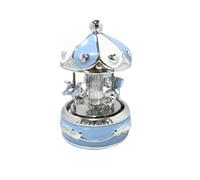 Giostra Musicale LED in Ceramica, Decorativa, Bianco e Celeste, 17 cm, Collezione Alexia Argenti