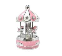 Giostra Musicale LED in Ceramica, Rosa e Argento, Decorativa, 17 cm di Altezza