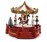 Giostra Natalizia con Cavalli luci led suoni movimento Rosso bianco Oro | Carosello Musicale 21,5x21x23 cm e Luci LED Bianco Caldo Albero Innevato