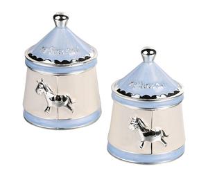 Giostra Primo Dentino E Ricciolo Ciondolo Set Di Bambino Blu/Argento Placcato