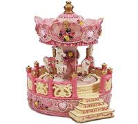 Giostra Rosa Carillon di Natale con Cavalli per Bambini carosello Movimento cm17 a Carica Manuale Particolare da Idea Regalo addobbi Natalizi Decorazioni casa