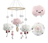 Giostrina Culla Neonato Giostrina Lettino Neonato Campana da Letto in Legno con Palline di Feltro e Nuvola Giostra Musicale Culla Neonato per Camera Bambini Campanelli Eolici
