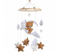 Giostrina Culla Neonato in Legno e Feltro - Orso Dormiente, Luna, Stelle e Nuvole, Mobile Montessori per Lettino, Giocattolo Sensoriale, Decorazione Cameretta, Regalo Nascita Unisex (Marrone)
