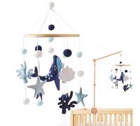 Giostrina per culla 18x8 cm Balena, corallo, stella marina e conchiglia Giostrina per culla con anello di supporto in bambù per attirare l'attenzione del bambino, promuovere lo sviluppo di occhi/pi
