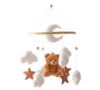 Giostrina per culla, Giostrina per culla, Ruotata di 360° per appendere il bambino, Simpatico orsetto bruno in peluche Decorazione per la cameretta con nuvole, pentagramma e campanelli, 17, 7x9 per la