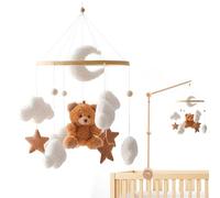 Giostrina per culla, Giostrina per culla, Ruotata di 360° per appendere il bambino, Simpatico orsetto bruno in peluche Decorazione per la cameretta del bambino con nuvole, pentagramma e campanelli, 1