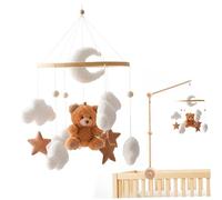 Giostrina per lettino, giostrina per lettino da appendere ruotata di 360° con simpatico design in peluche a forma di orsetto bruno, decorazione per la cameretta con nuvole e campanelli (17, 7x9)