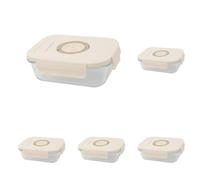 GIO'STYLE Contenitore Sottovuoto per Alimenti | Vetro | 0,6L | Rettangolare | Durata del Cibo Prolungata | Datario sul Coperchio | Linea Perla (Confezione da 5)