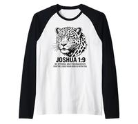 Giosuè 1:9 Versetto delle Scritture Leopard Design Maglia con Maniche Raglan