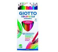 Giotto Colori Acquirell 3.0 Pacchetto di 12 picchi triangulari di acquerelli - Mine da 3 mm - Legno - Colori assortiti