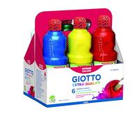 GIOTTO Extra Quality - Confezione da 6 Flaconi di Tempere Pronta + 3 Pennelloni, 500ml, 6 Colori Assortiti