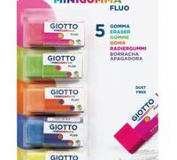 Giotto- Set 5 Mini gomme Fluo, Colore Neon, 025200