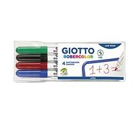 Giotto Robercolor - Confezione da 4 pennarelli per lavagna bianca, inchiostro a base d'acqua, colori base assortiti Punta fine