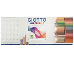 GIOTTO Supermina - Astuccio in Metallo da 50 Matite a Pastello Colorate + 2 Matite HB, Temperamatite e Gomma, 3.8mm, 50 Colori Assortiti