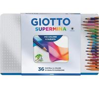Supermina pastelli colorati - lunghezza 18cm D 7,6mm e mina D3,8mm - Giotto - Astuccio in metallo 36 pastelli colorati