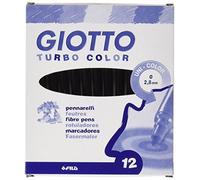 GIOTTO Turbo Color - Astuccio da 12 Pennarelli a Punta Fine Monocolor, 2.8mm, Colore Nero