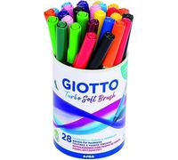 Giotto Turbo Soft Brush, Pennarelli con punta a pennello, barattolo di metallo, punta di pennello solubile all'acqua, colori assortiti, 28 pezzi