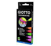 Giotto Turbo Soft Brush, Pennarelli con punta a pennello, punta solubile all'acqua, colori fluo assortiti, 6 pezzi