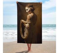 Giovane donna che indossa una maschera bianca veneziana telo mare in microfibra senza sabbia grandi asciugamani da doccia multiuso assorbente per bagno piscina 130 x 80 cm
