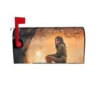 Giovane donna seduta sui parchi che dipinge le coperture magnetiche per cassette postali di dimensioni standard 53,3 x 45,7 cm involucri per cassetta delle lettere primaverile estate copertura per