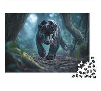 Giovane giaguaro nero Puzzle 1000Pcs Sentiero nella giungla nebbiosa Decorazione Per La Casa. Rilassamento E Intelligence Per Adulti E Bambini Da 14 Anni 38x26cm/1000pcs