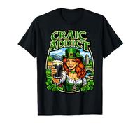 Giovane Irin con Pint of Stout e Scritta Craic Addict Maglietta