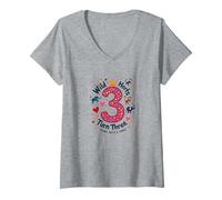 Giovane Selvaggio e Tre Festa di Compleanno Maglietta con Collo a V, Donna, Grigio Melange, XL