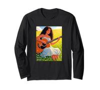 Giovane Signora Che Suona la Chitarra nel Prato Maglia a Manica