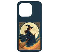 Giovane strega seduto Astride Un Besom Art Nouveau Illustrazione Custodia per iPhone 15 Pro