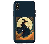 Giovane strega seduto Astride Un Besom Art Nouveau Illustrazione Custodia per iPhone X/XS