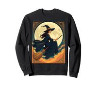 Giovane Strega Seduto Astride Un Besom Art Nouveau Illustrazione Felpa