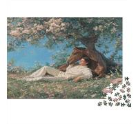 Giovane Uomo e Cavallo Sotto il Grande Albero Puzzle 1000Pcs Decorazione Per La Casa. Rilassamento E Intelligence Per Adulti E Bambini Da 14 Anni 52x38cm/1000pcs