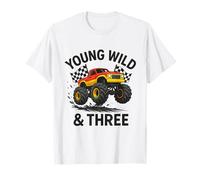 Giovane Wild e Tre Monster Truck 3 ° compleanno bambino ragazzi Maglietta