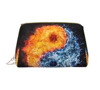 Giovani pinguini con borsa per il trucco della neve,Grande sacchetto cosmetico portatile in pelle,Borsa organizer da viaggio impermeabile per articoli da toeletta, Acqua del fuoco Yin Yang, Taglia