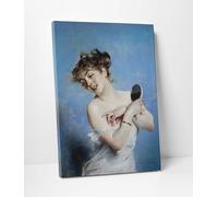 Giovanni Boldini Giovane Donna con Specchio Stampa su Tela Vernice Pennellate