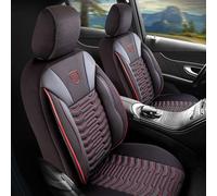 GIOVANNI BUTTI Coprisedili universali per auto e SUV - Coprisedili anteriori di alta qualità, in tessuto piqué, colore nero-rosso, compatibile con airbag, coprisedile auto, set di montaggio incluso