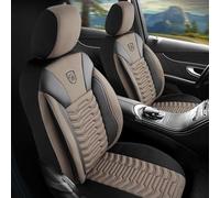 GIOVANNI BUTTI Coprisedili universali per auto e SUV - Coprisedili anteriori di alta qualità, in tessuto piqué, colore beige/nero, compatibile con airbag, coprisedile auto, set di montaggio incluso