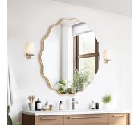 GIOVARA Specchio da parete decorativo da appendere, diametro 50 cm, specchio a onde irregolare, moderno, industriale, per bagno, lavabo, soggiorno, camera da letto