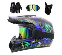Gioventù Bambini Casco da Motocross, con Occhiali Guanti Maschera, Integrale Fuoristrada Strada Bici da Cross Motocicletta Schianto Casco, BMX MTB ATV In Discesa Quad Enduro Casco