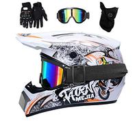 Gioventù Bambini MTB Casco da Motocross, con Occhiali Guanti Maschera, Integrale Fuori Strada Corse Moto MX ATV Scooter Casco, Sport Estremi Discesa Enduro Quad Bici da Cross Caschi(Blue,L/56-57CM)