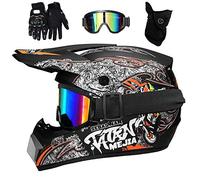 Gioventù Bambini MTB Casco da Motocross, con Occhiali Guanti Maschera, Integrale Fuori Strada Corse Moto MX ATV Scooter Casco, Sport Estremi Discesa Enduro Quad Bici da Cross Caschi(Matte Black Orange